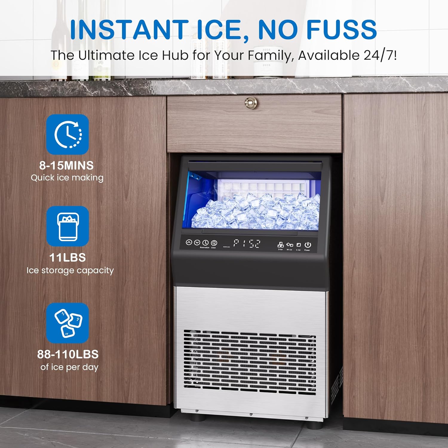 Sunvivi Commercial Cube Ice Maker ¨C 88-110 lbs/24H, 8-15 Min Fast Ice