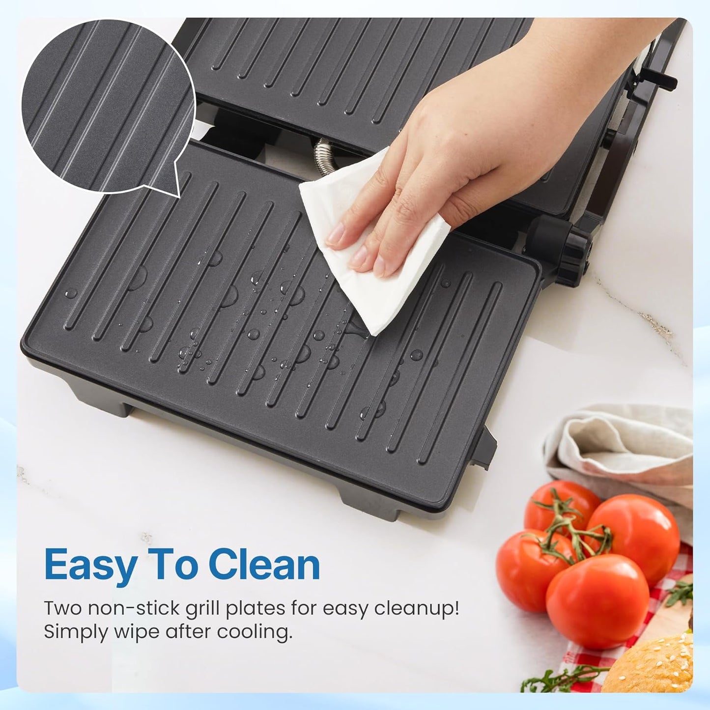 Sunvivi Panini Press Sandwich Maker: Electric Panini Press Grill with Locking Lid, Portable Indoor Panini Maker with Nonstick Plates, 1000W Double-sided Grill with 180¡ã Flat Opening, Easy to Clean