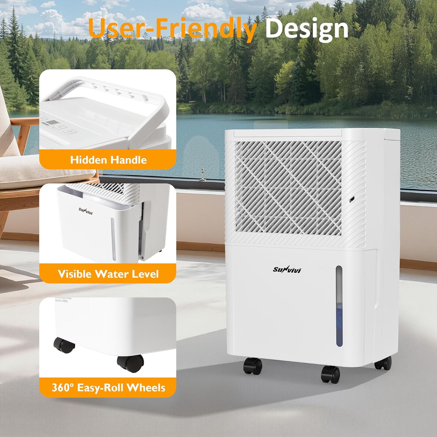 Sunvivi 22 Pints Dehumidifier for Home: 1500 Sq.Ft Dehumidifiers with 71OZ Water Tank