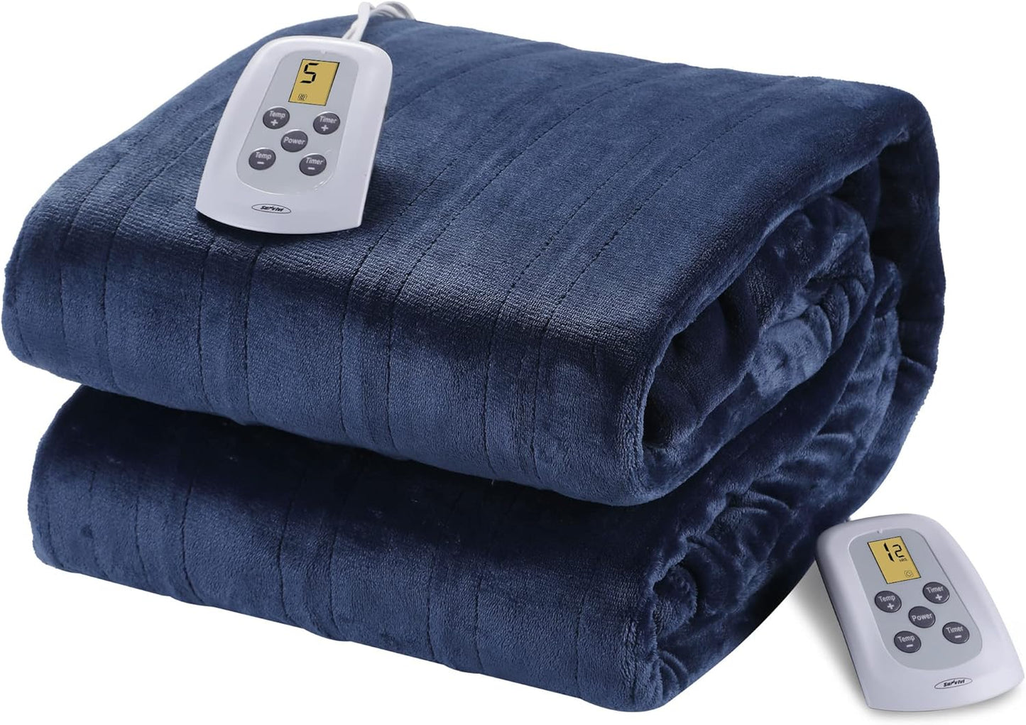 Sunvivi Electric Blanket King Size, Heated Blanket Dual Control Soft Flannel, 10 Heat Settings, 12 Hours Auto Off, Machine Washable, 5 Years Warranty, Overheat Protection, ETL Certified, Grey