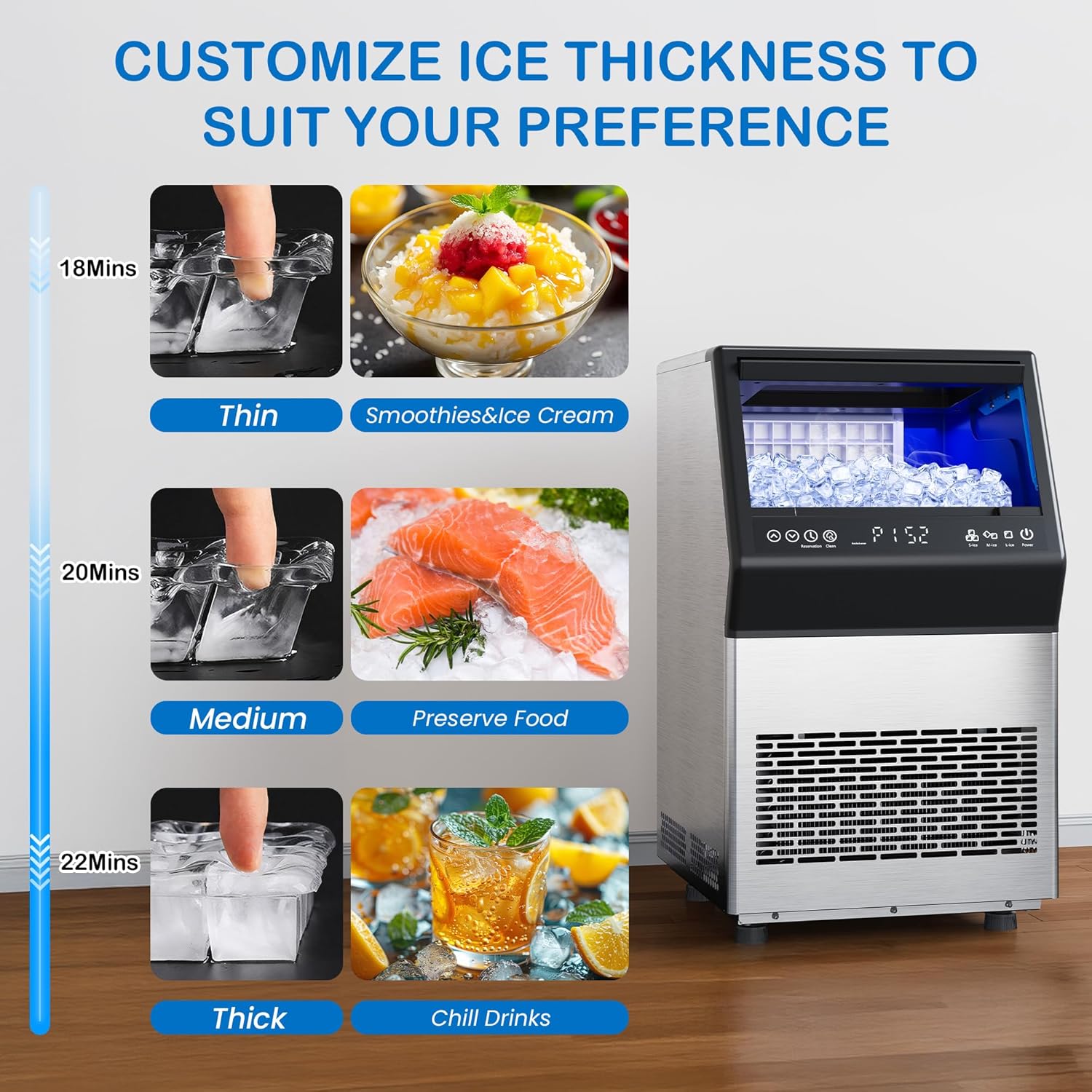Sunvivi Commercial Cube Ice Maker ¨C 88-110 lbs/24H, 8-15 Min Fast Ice
