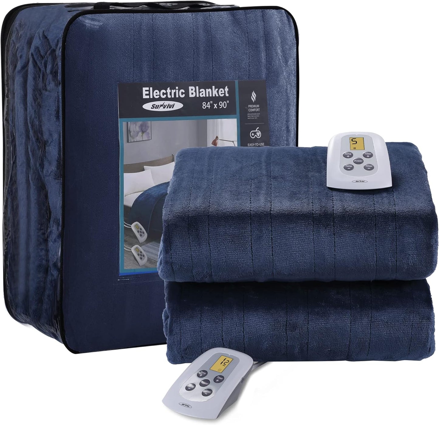 Electric Heated Blanket King Size, Heating Blanket Throw Dual Control, 10 Heat Settings, 0.5-12 Hours Auto Off, Machine Washable, ETL Certified