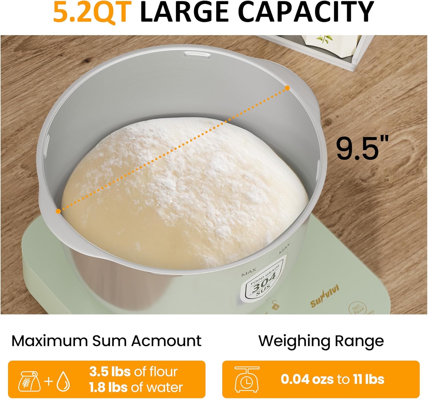 Sunvivi Electric Dough Maker with Weighing Function,5.2QT Dough Mixer