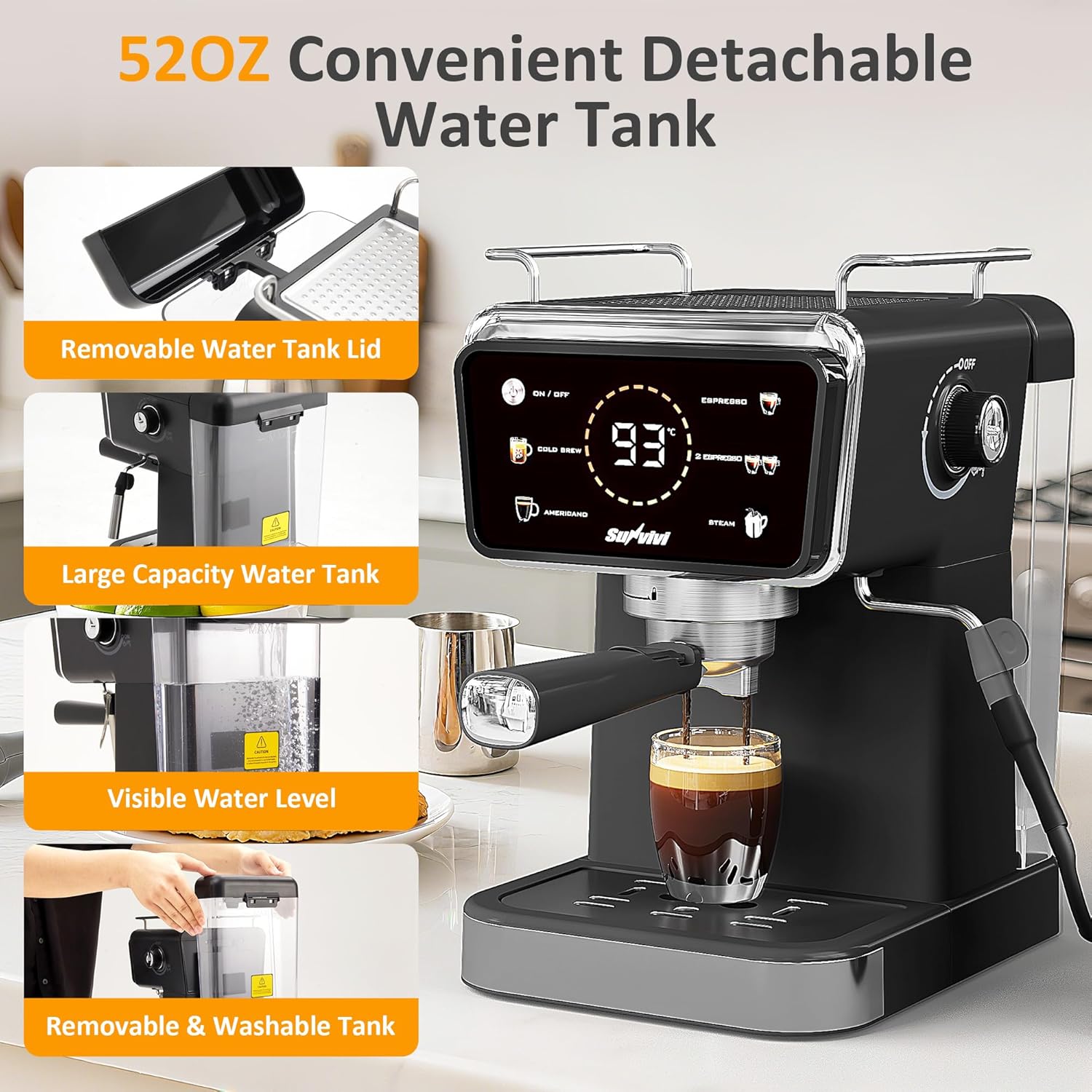 SUNVIVI 20 Bar Espresso Machine, 3-in-1 Iced Coffee Maker with Milk Frother