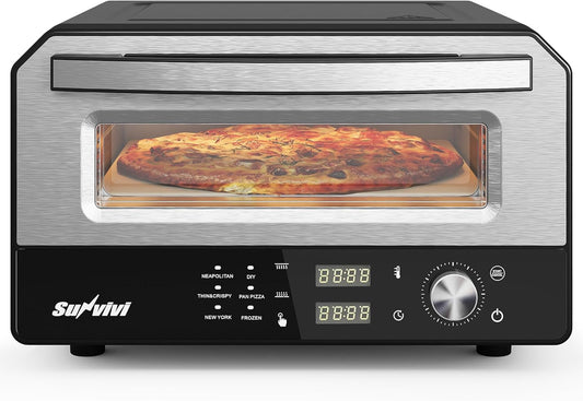 Sunvivi Electric Indoor Pizza Oven: Countertop Pizza Maker with 6 Presets
