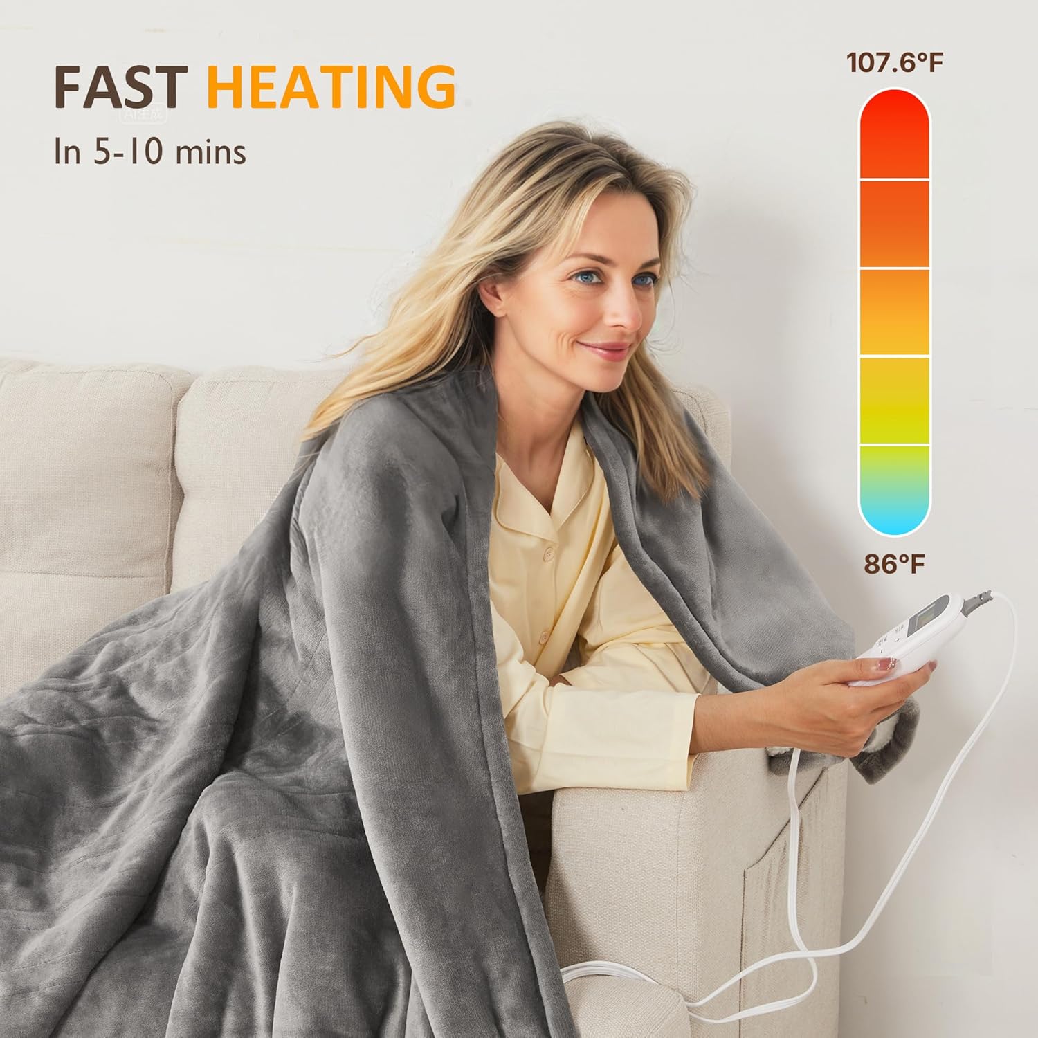 SUNVIVI Heated Blanket King Size, Electric Throw Dual Control