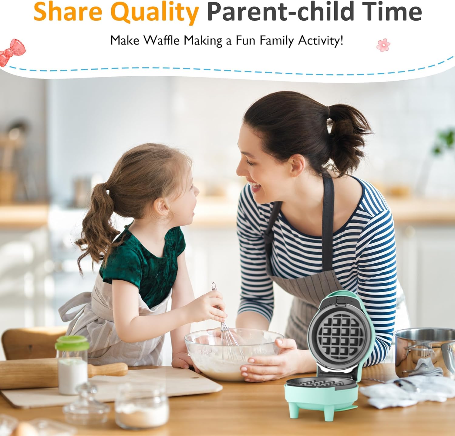 Sunvivi 4" Mini Waffle Maker: 6 in 1 Waffle Iron with 6PC Nonstick Removable Plates Set (Santa Claus, Christmas Tree, Witch & Pumpkin)