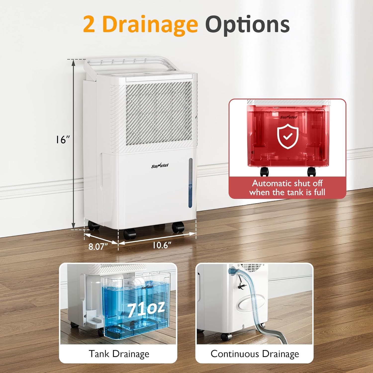 Sunvivi 22 Pints Dehumidifier for Home: 1500 Sq.Ft Dehumidifiers with 71OZ Water Tank