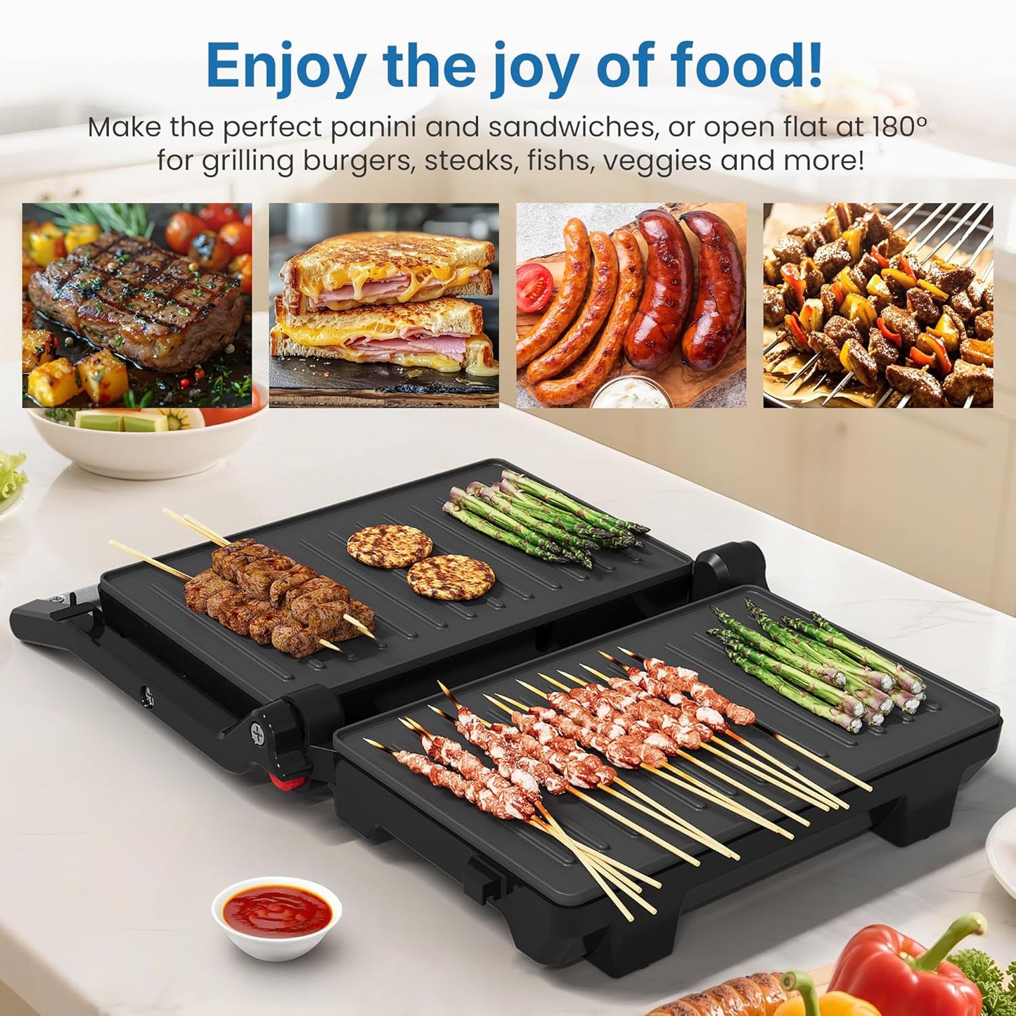 Sunvivi Panini Press Sandwich Maker: Electric Panini Press Grill with Locking Lid, Portable Indoor Panini Maker with Nonstick Plates, 1000W Double-sided Grill with 180¡ã Flat Opening, Easy to Clean