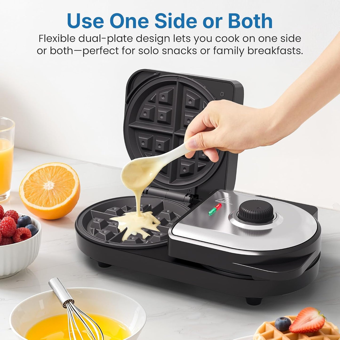 Sunvivi Dual Waffle Maker: Heart Waffle & Classic Waffle Iron with 2 Adjustable Temp Knobs, Nonstick Waffle Machine with Indicator Light, Easy to Clean, Perfect Gift for Her, Kids and Families