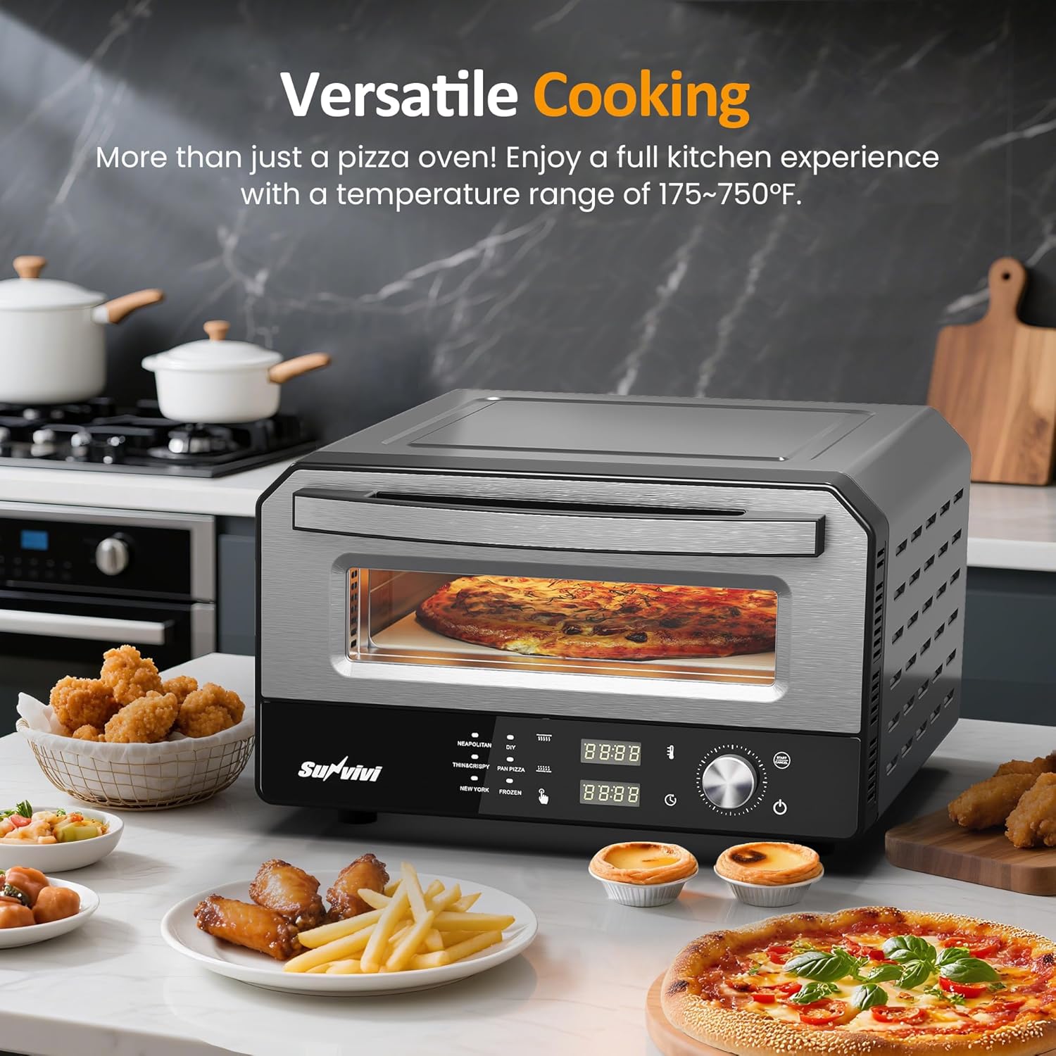 Sunvivi Electric Indoor Pizza Oven: Countertop Pizza Maker with 6 Presets