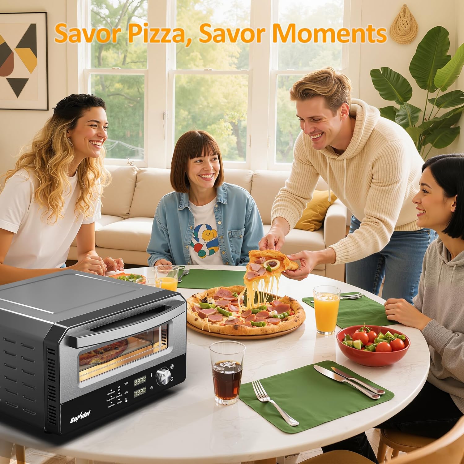 Sunvivi Electric Indoor Pizza Oven: Countertop Pizza Maker with 6 Presets