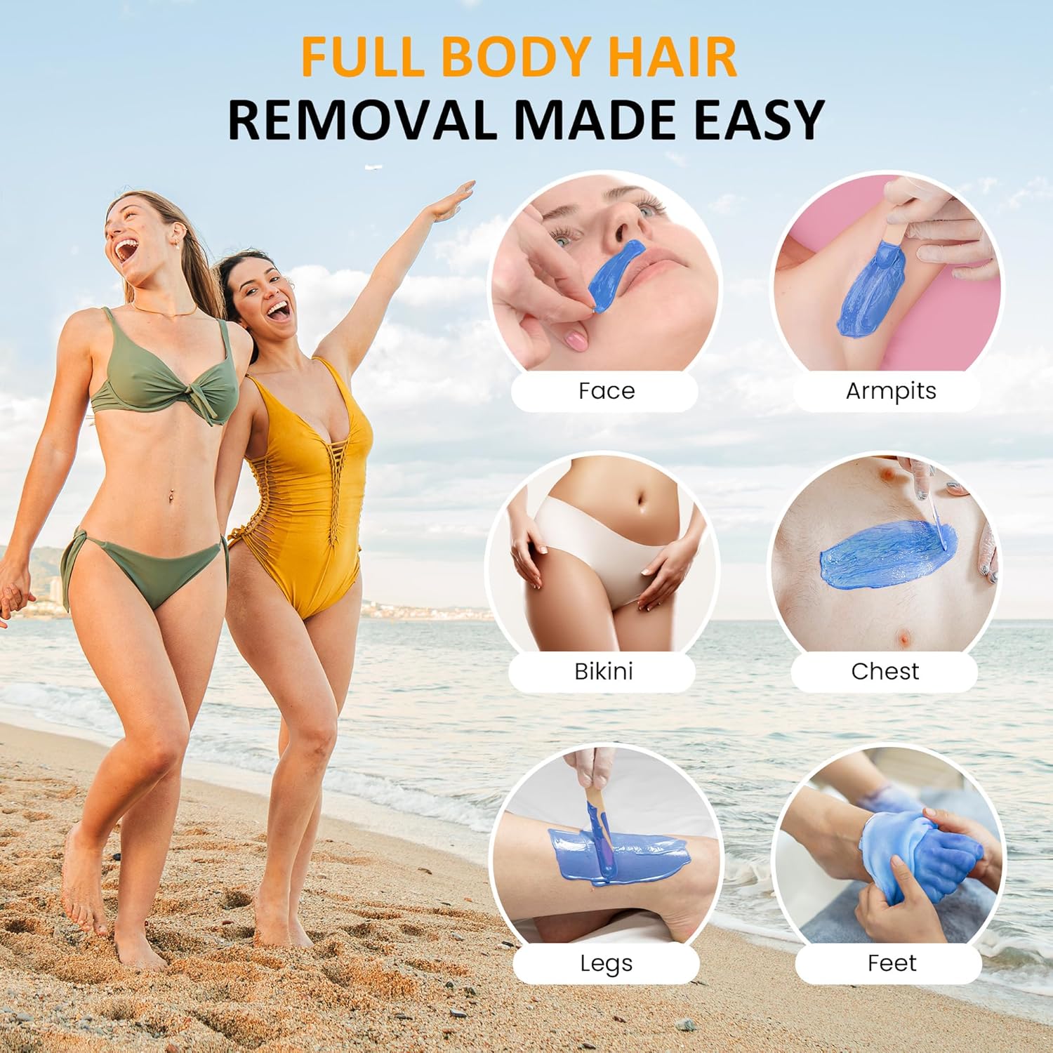 Sunvivi Hard Wax Beads for Hair Removal 2.5lb, Brazilian Bikini Hard Waxing Kit