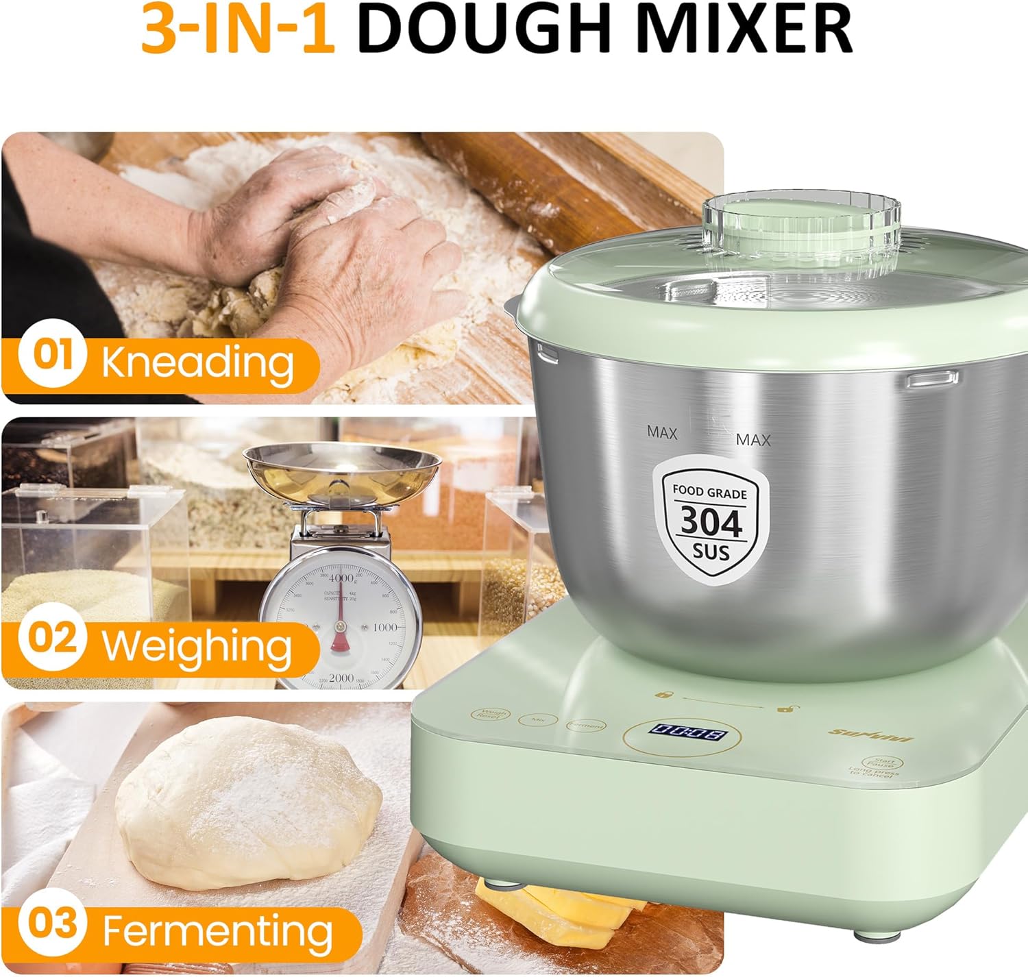 Sunvivi Electric Dough Maker with Weighing Function,5.2QT Dough Mixer