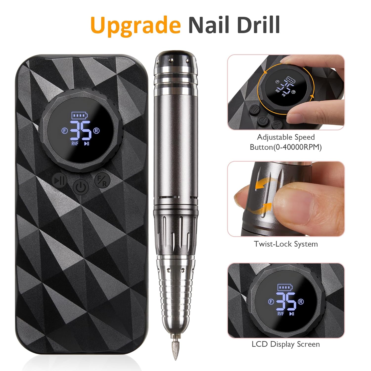 Sunvivi 40000RPM Electric Nail Drill, Rechargeable Nail File Set for Acrylic Nails Gel Polishing