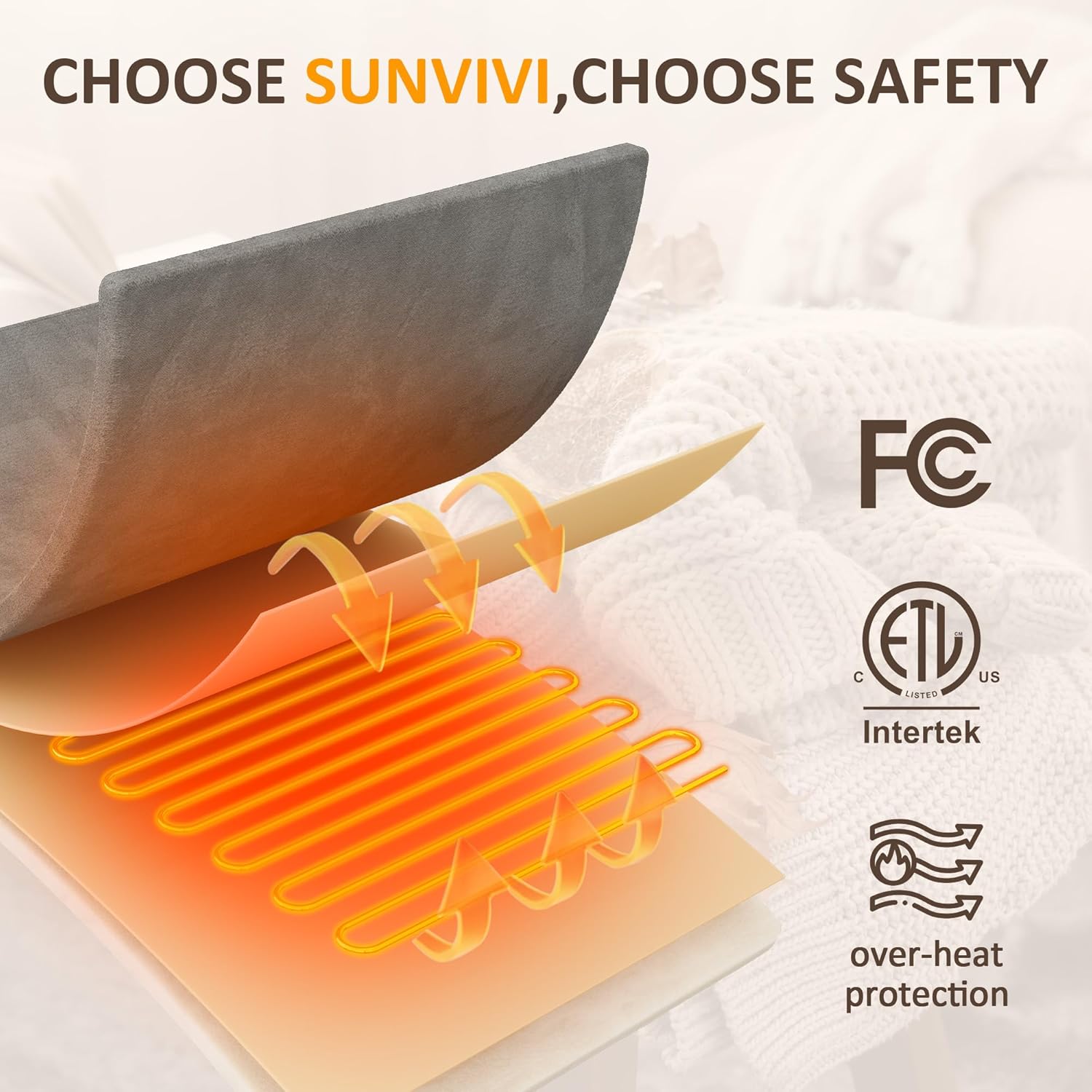 SUNVIVI Heated Blanket Queen Size, Electric Throw Dual Control