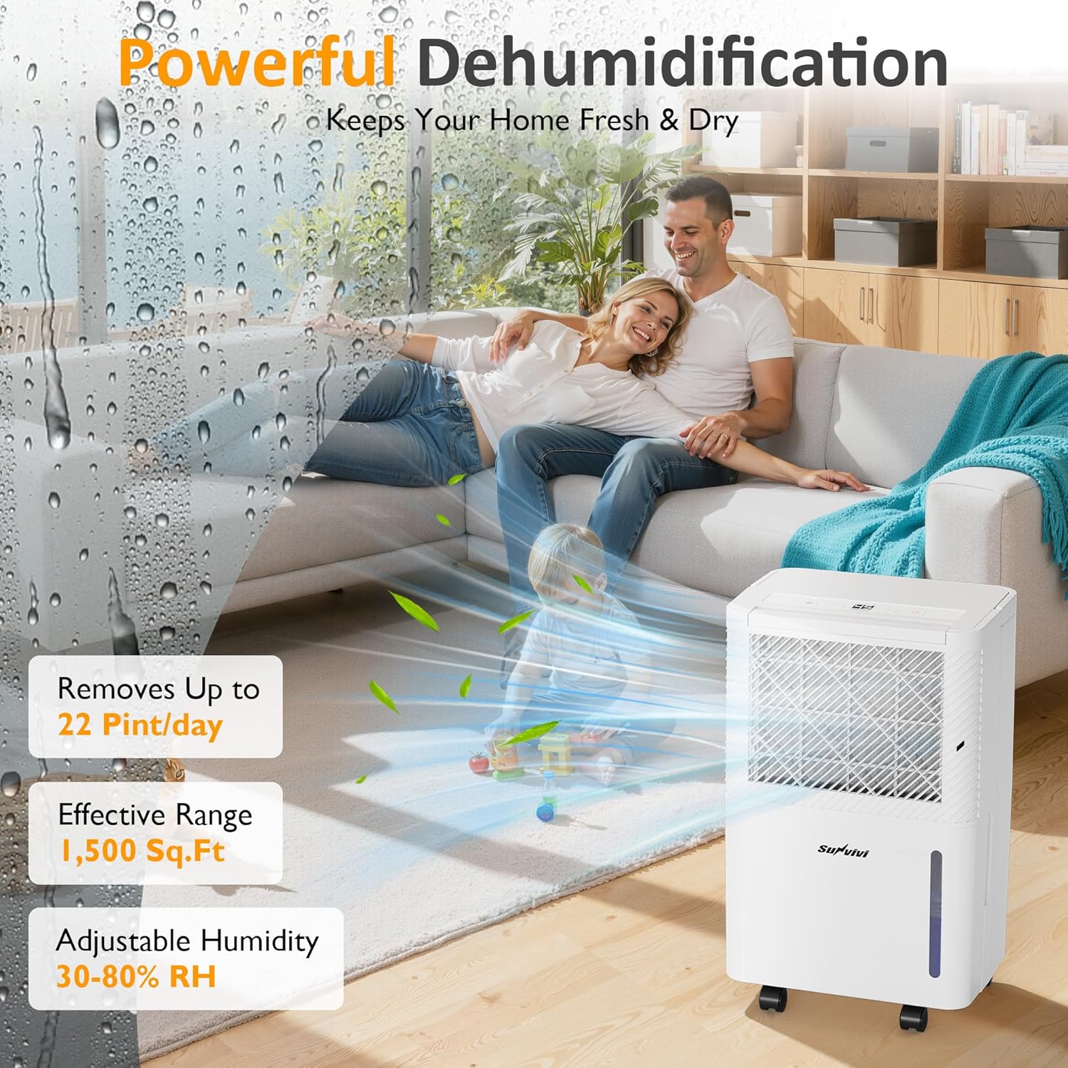 Sunvivi 22 Pints Dehumidifier for Home: 1500 Sq.Ft Dehumidifiers with 71OZ Water Tank