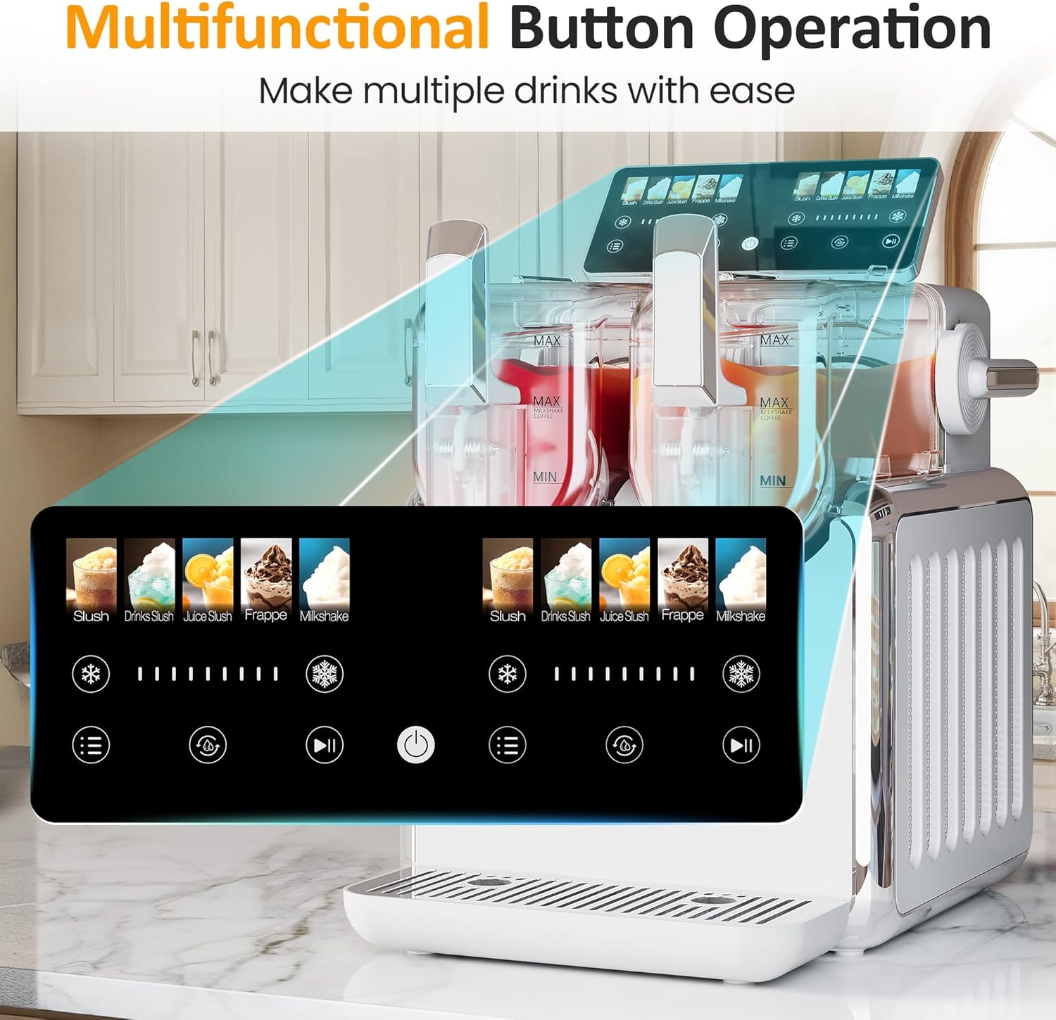 Sunvivi Dual-Tank Slush Machine for Home: 169oz Frozen Drink Maker with Rapid Chill Technology, Self-Cleaning System & 5 Drink Modes, Keeps Drinks Frozen up to 12 Hours, ETL Certified
