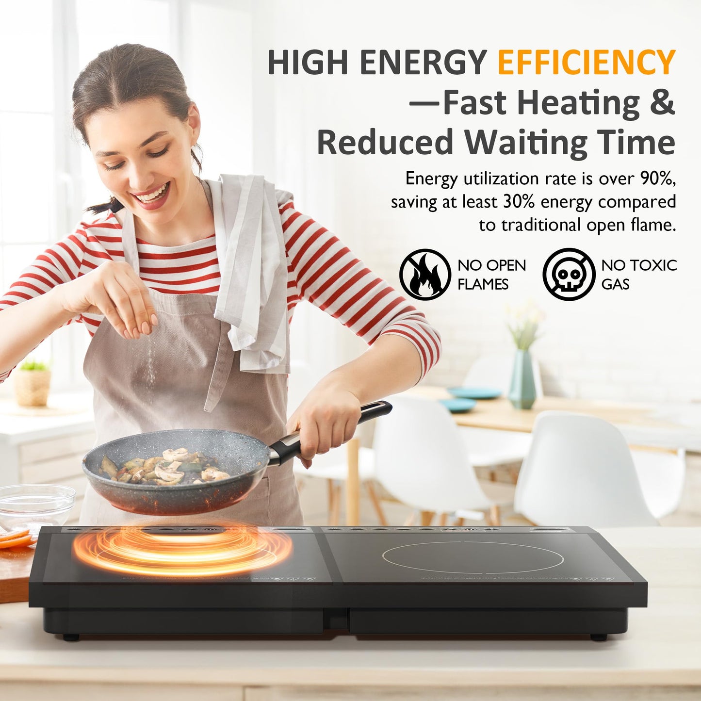 Sunvivi Portable Dual Induction Cooktop, Commercial-Grade Electric Countertop Burner with Timer, Induction Hot Plate with LED Screen, 8 Power(100W-1000W/800W) & 8 Temp Setting(176¡ãF-518¡ãF), Black