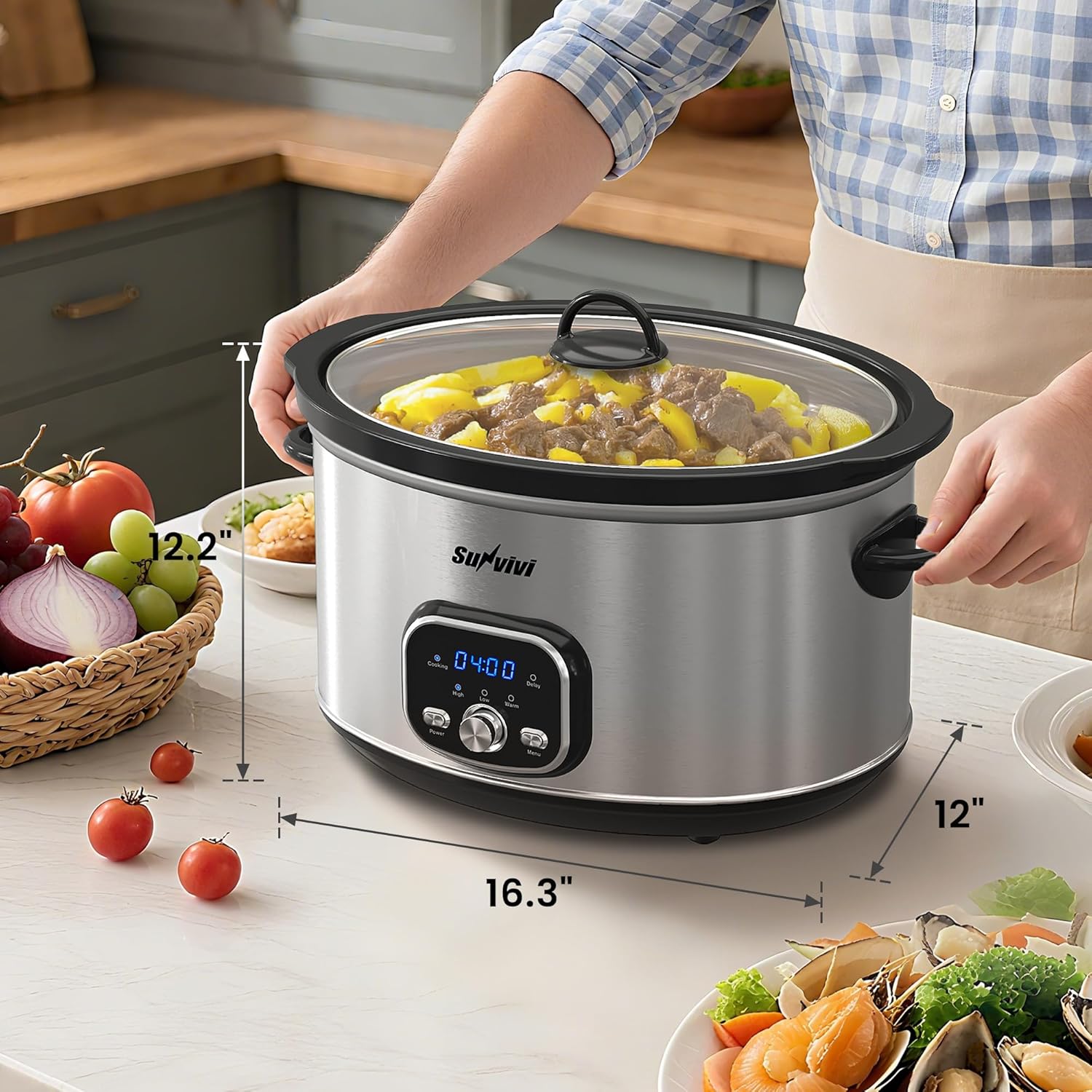 Sunvivi 8.5 Quart Programmable Slow Cooker