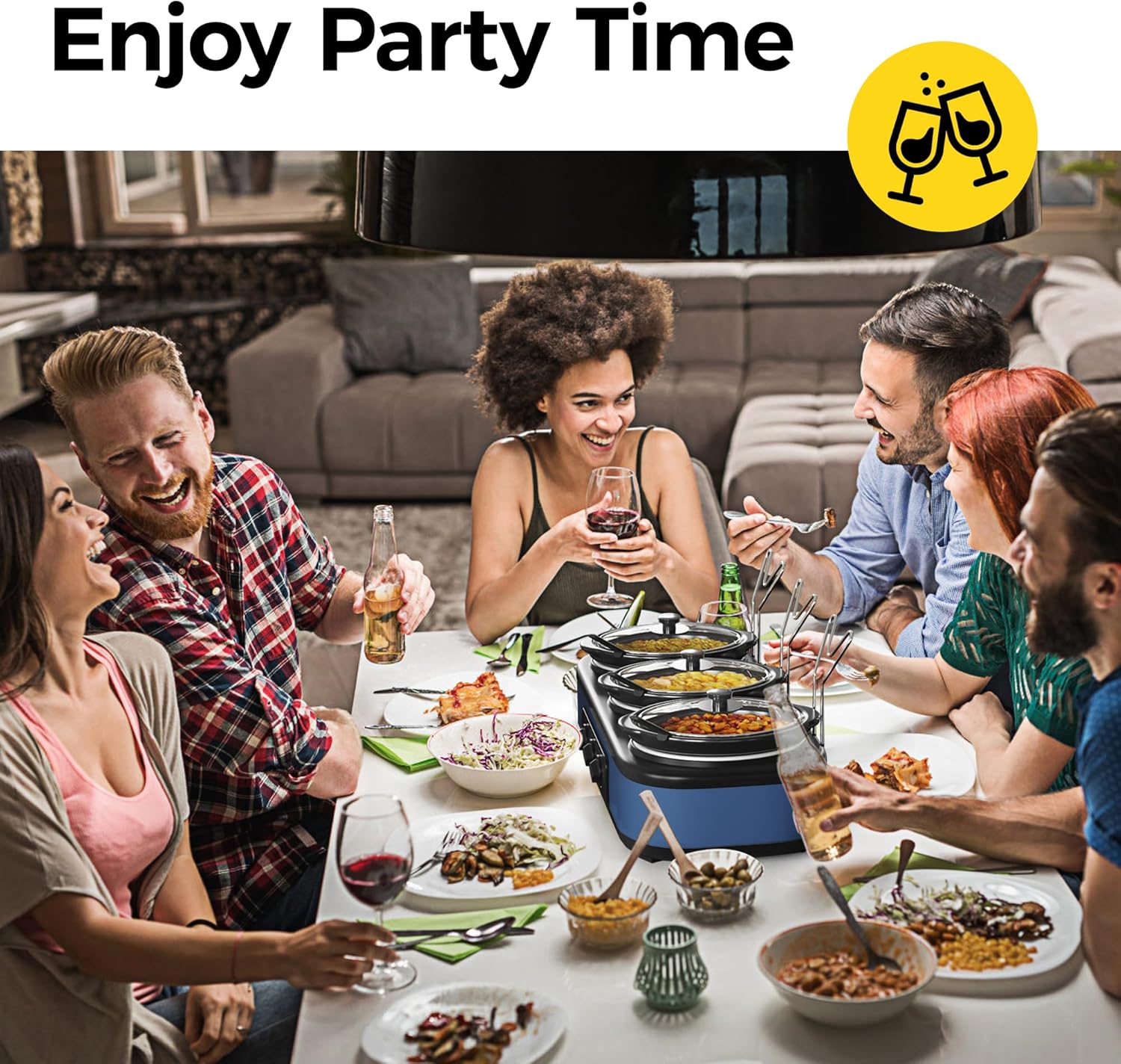 Sunvivi Triple Slow Cooker Buffet Servers and Warmer, 3*2.5 Quarts