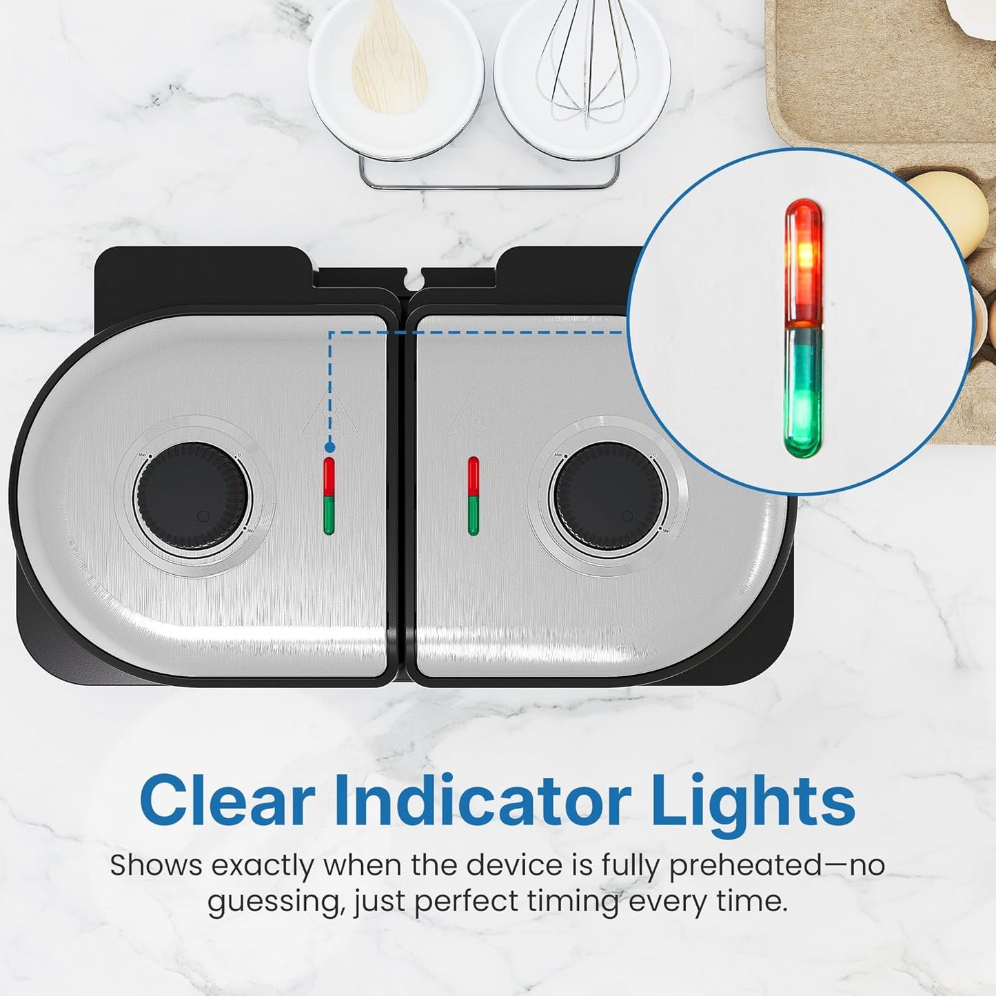 Sunvivi Dual Waffle Maker: Heart Waffle & Classic Waffle Iron with 2 Adjustable Temp Knobs, Nonstick Waffle Machine with Indicator Light, Easy to Clean, Perfect Gift for Her, Kids and Families