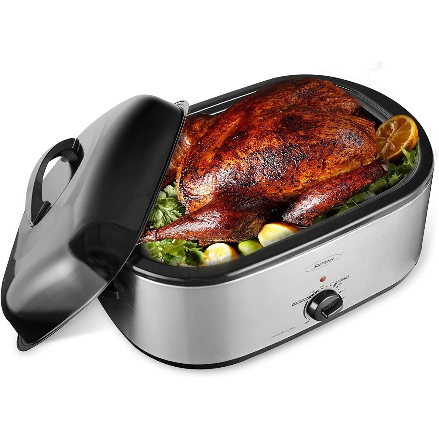 Sunvivi 20 Quart Electric Roaster with Removable Pan, Electric Turkey Roaster Oven with Self-Basting Lid, Roasting Oven with Cool-Touch Handles, Silver