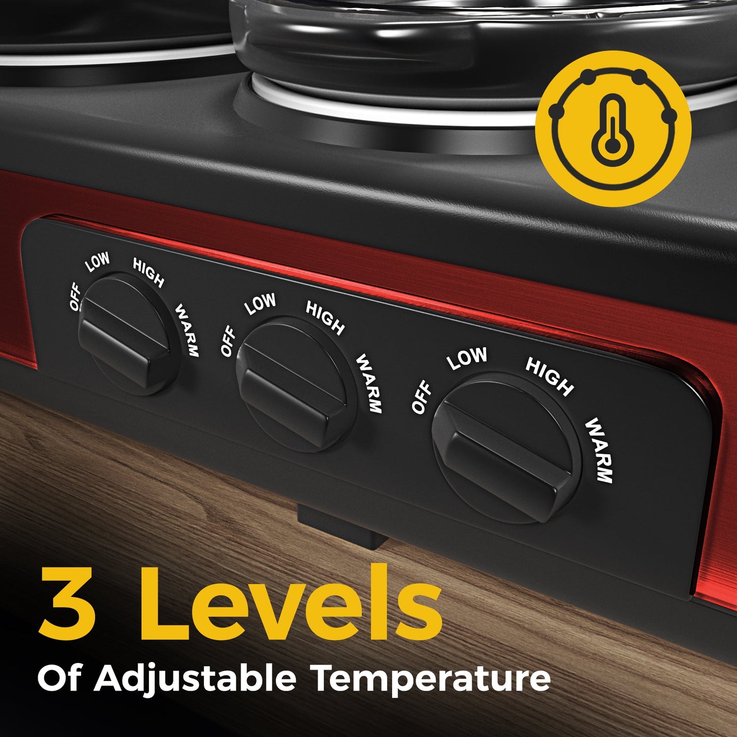 Sunvivi Triple Slow Cooker Buffet Servers and Warmer,3 Pot Food Small Mini Manual Slow Cooker with Adjustable Temp Stainless Steel Lid Rests,Removable Ceramic Pot,4.5 QT Red