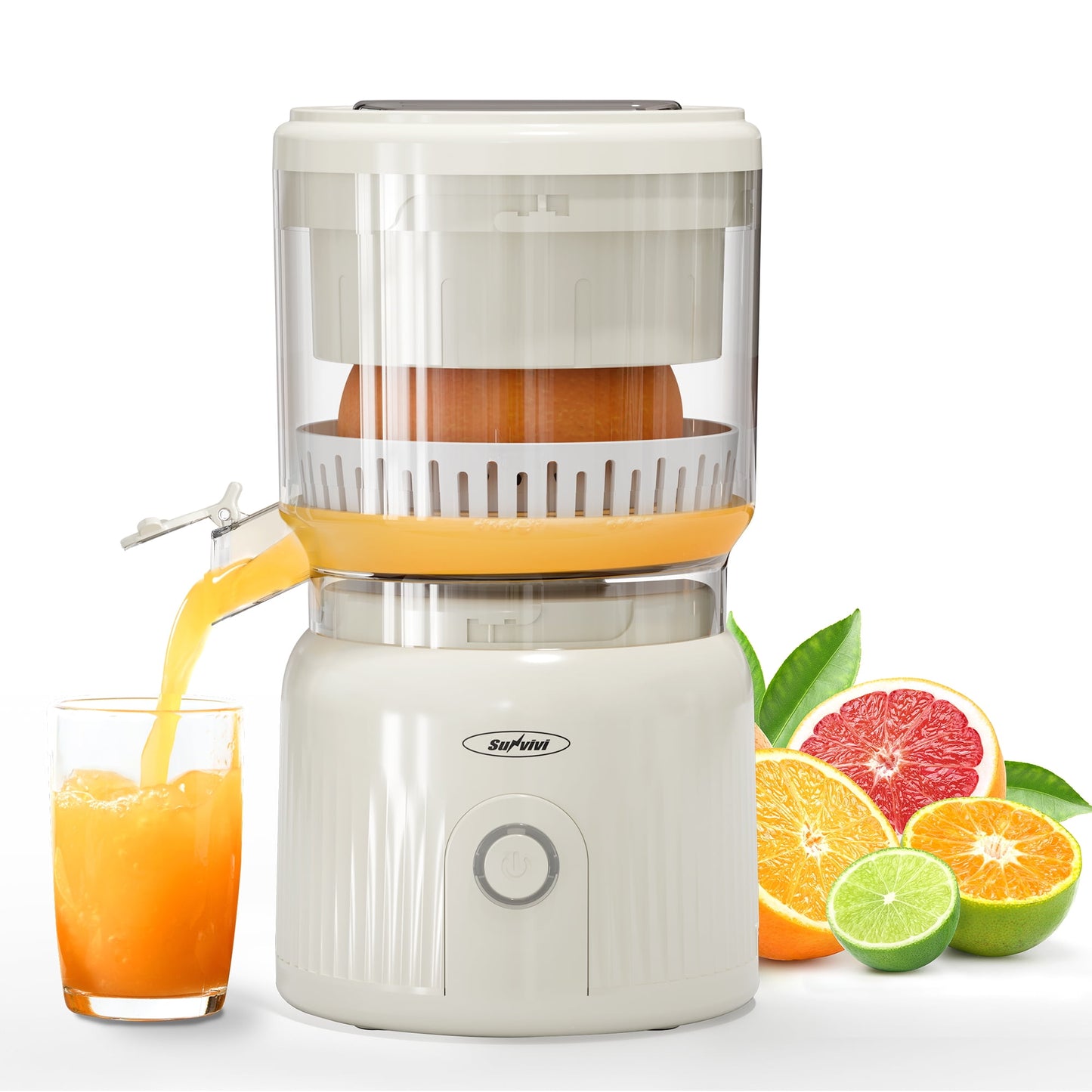 Sunvivi Citrus Juicer Electric, 90W Automatic Orange and Lemon Squeezer, Fast 15,000 RPM Fruit Juicer, Compact Design, Easy to Clean with Cleaning Brush, Beige