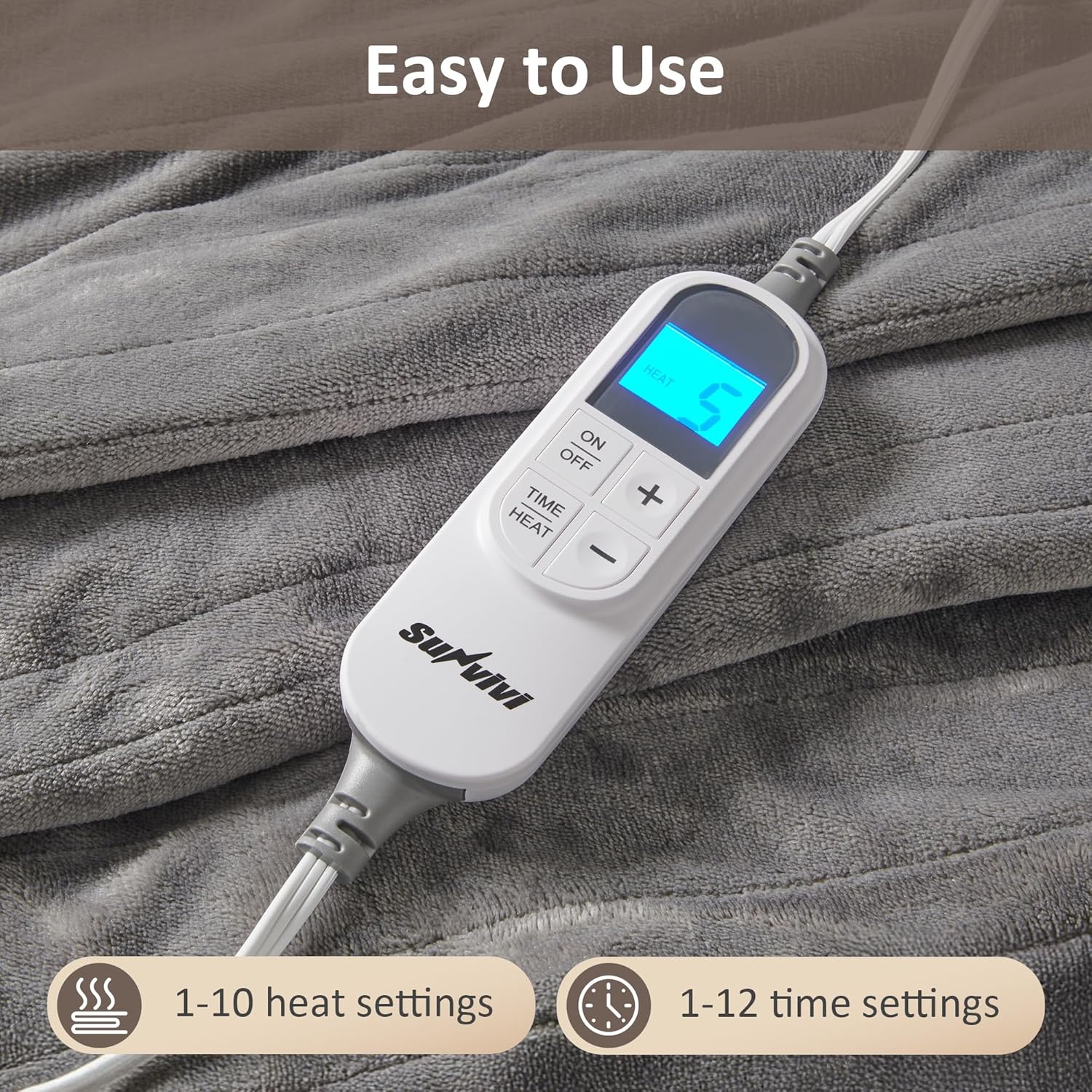 SUNVIVI Heated Blanket King Size, Electric Throw Dual Control