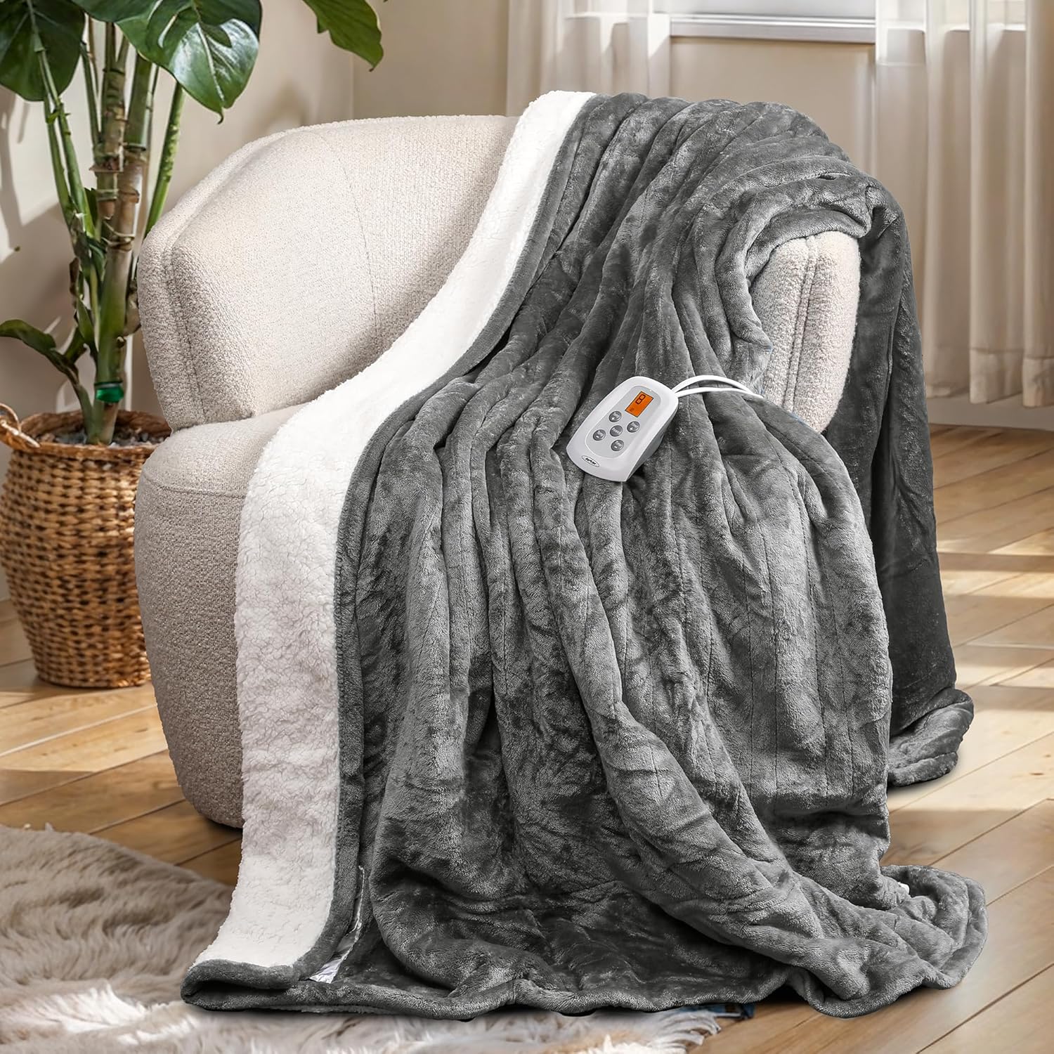 SUNVIVI Heated Blanket Queen Size, Electric Throw Dual Control