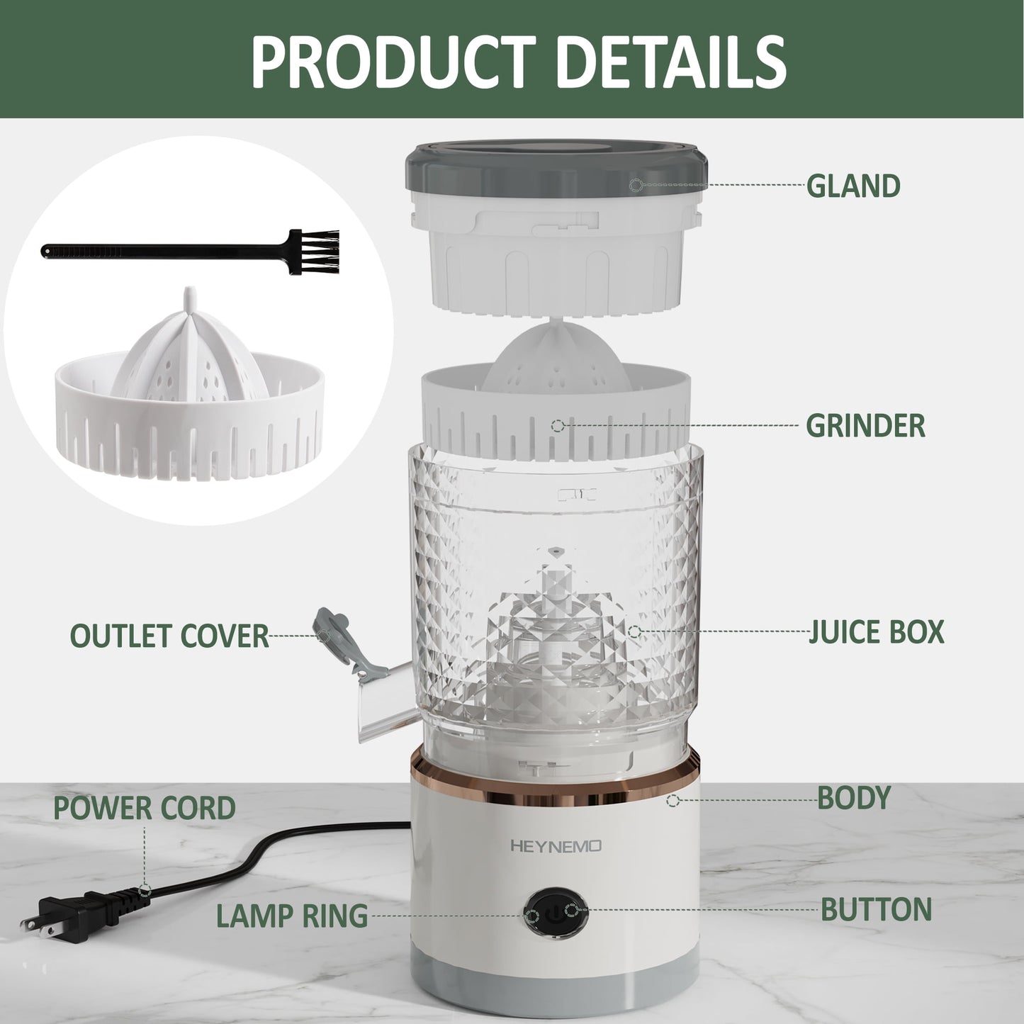 Sunvivi Electric Citrus Juicer with USB Cable & Cleaning Brush, Rechargeable Juicer Machine, Easy to Clean Portable Juicer Squeezer for Fresh Orange, Lemon, Lime, Kiwi, White + Grey