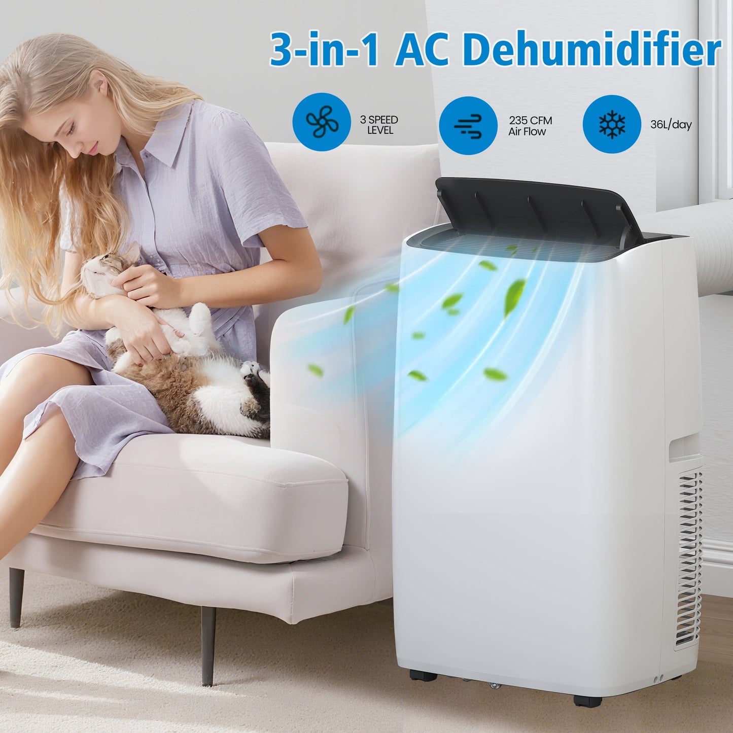 Sunvivi 14,000 BTU 3-in-1 Portable Air Conditioner with Heat, Dehumidifier & Fan