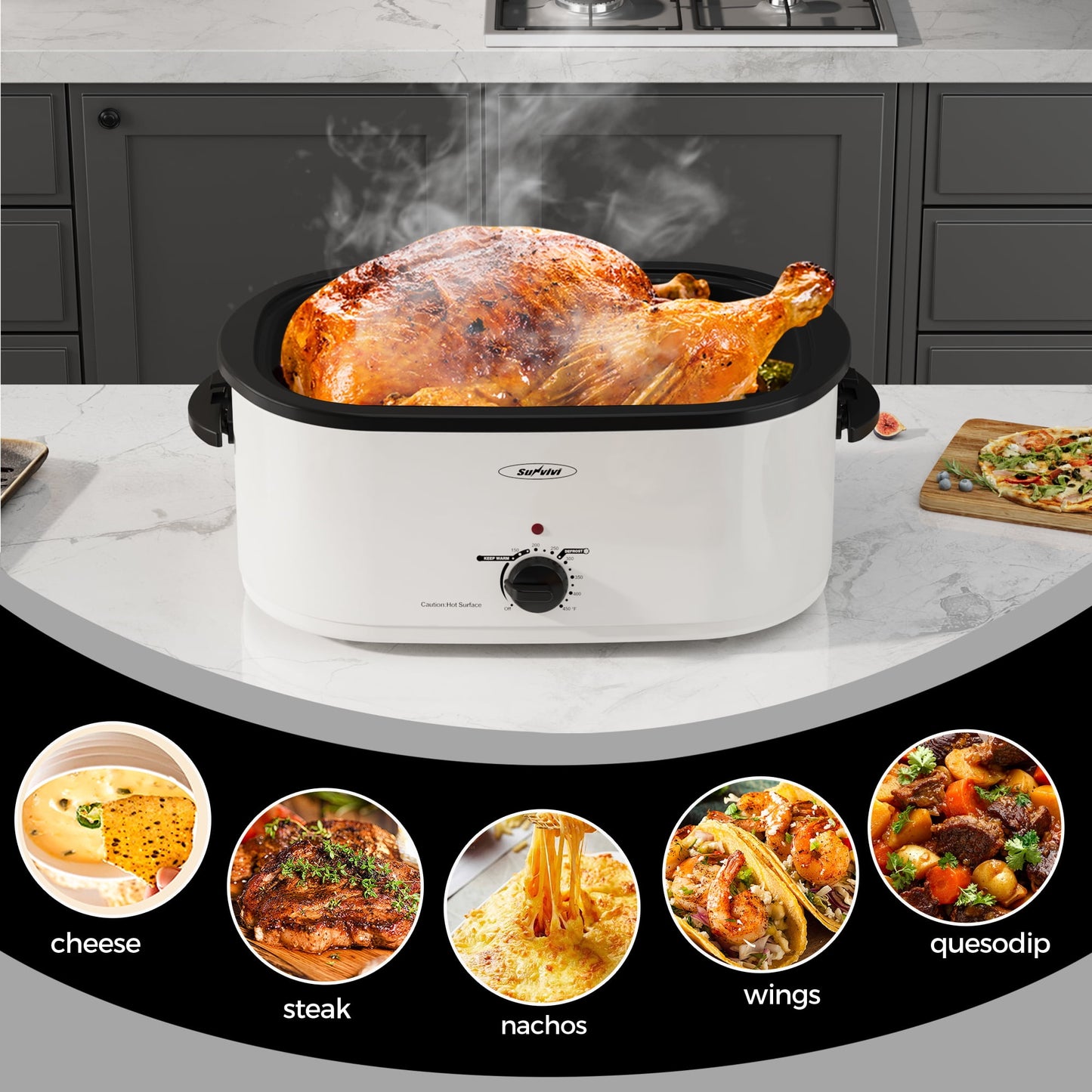 Sunvivi 24qt Electric Roaster Oven  with Self-Basting Lid, Defrost, Warm, 1450W