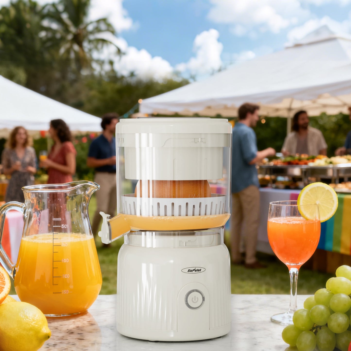 Sunvivi Citrus Juicer Electric, 90W Automatic Orange and Lemon Squeezer, Fast 15,000 RPM Fruit Juicer, Compact Design, Easy to Clean with Cleaning Brush, Beige