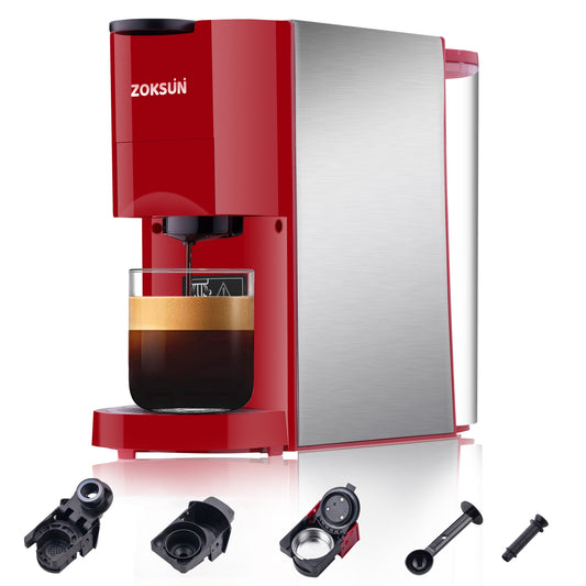 Homepraise 3 IN 1 Multi Capsules Coffee Machine,coffee machine with automatic cleaning function,for Strong Espresso,Americano Coffee,Cappuccino,Macchiato et,Red