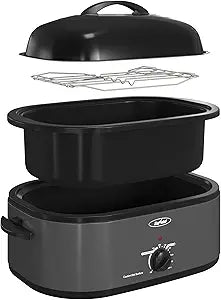 Sunvivi 18QT Roasting Oven with Self-Basting Lid Removable Pan, 150 to 450F Temperature Control Cool-Touch Handles,Grey