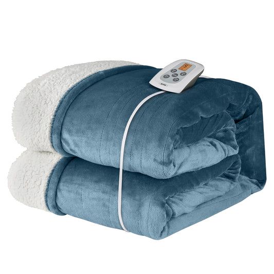 Royalcraft Electric Heated Blanket, 84" x 62" Twin Size Electric Blanket with 10 Heating Levels and 12 Hours Auto-Off, Soft Flannel Blanket with ETL Certification,Blue