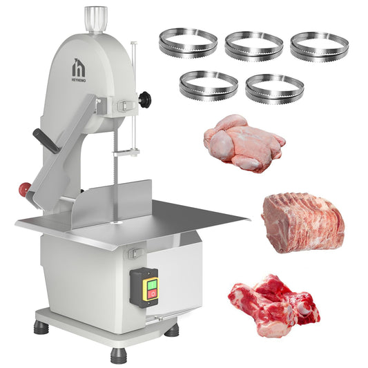 SUNVIVI 1500w Electric Meat Bone Saw with 5 Saw Blades, Beef Bone Cutting Machine Frozen Meat Cutter, Cutting Bandsaw Bone Sawing Machine, 0.16-7.9 Inch Cutting Thickness Butcher Saw