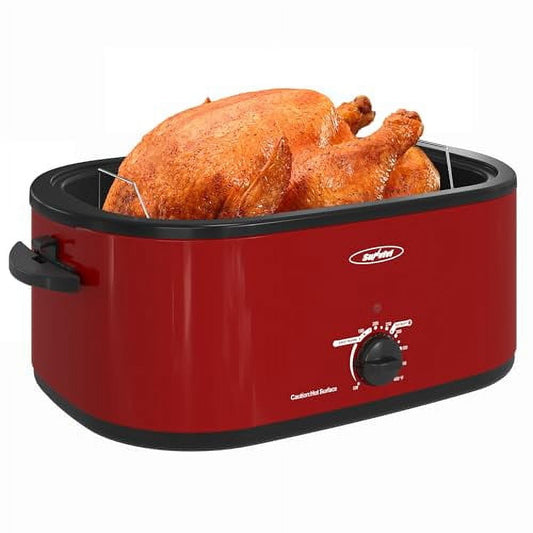 SUNVIVI 20 Quart Turkey Electric Roaster Oven with Self-Basting Lids, Stainless Steel, Red