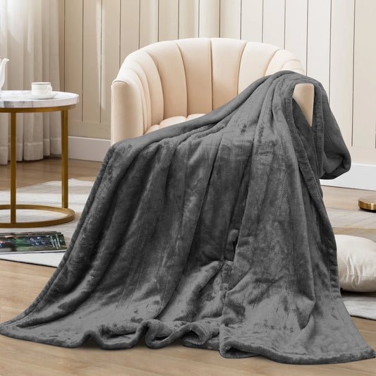 SUNVIVI 60" x 50" Heated Throw Blanket, Auto Shut-Off with 4 Heat Settings, Double-Layer Flannel, Gray