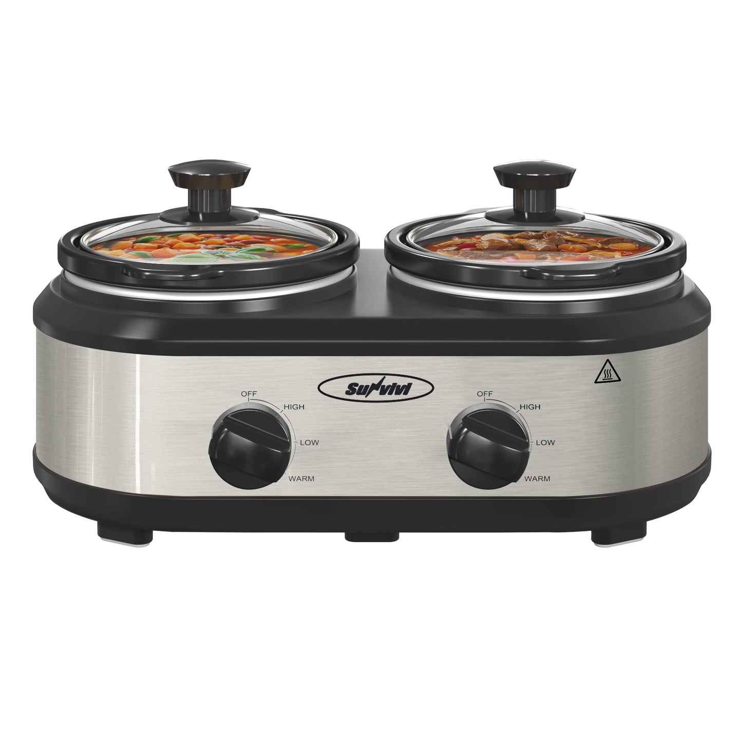 SUNVIVI Dual Pot Slow Cooker, 2 Pot Small Mini Crock Buffet Server and Warmer with Ceramic Pot, Adjustable Temp