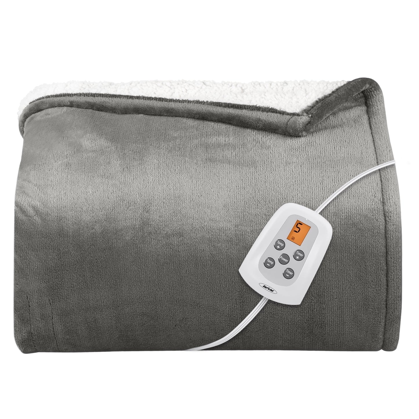 SUNVIVI Electric Heated Blanket, 84" x 62" Twin Size Electric Blanket with 10 Heating Levels and 12 Hours Auto-Off, Soft Flannel Blanket with ETL Certification,Grey