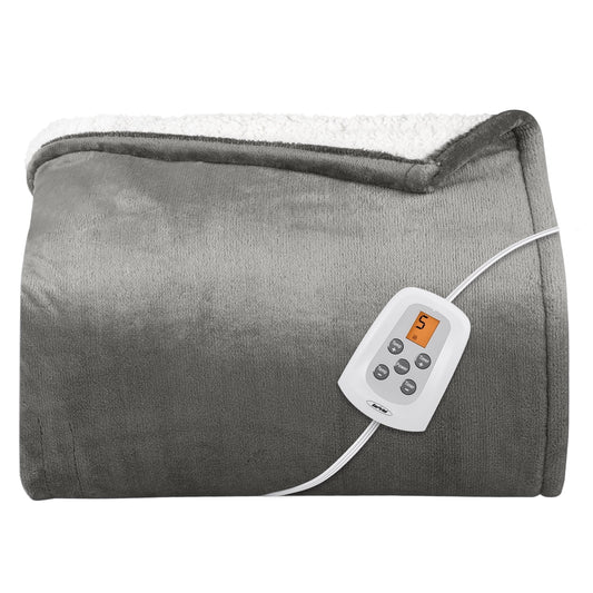 SUNVIVI Electric Heated Blanket, 84" x 62" Twin Size Electric Blanket with 10 Heating Levels and 12 Hours Auto-Off, Soft Flannel Blanket with ETL Certification,Grey