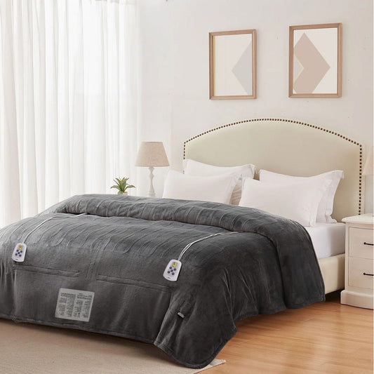 Sunvivi Dual Control Heated Blanket with 10 Heat Settings, Auto Off - King, Gray
