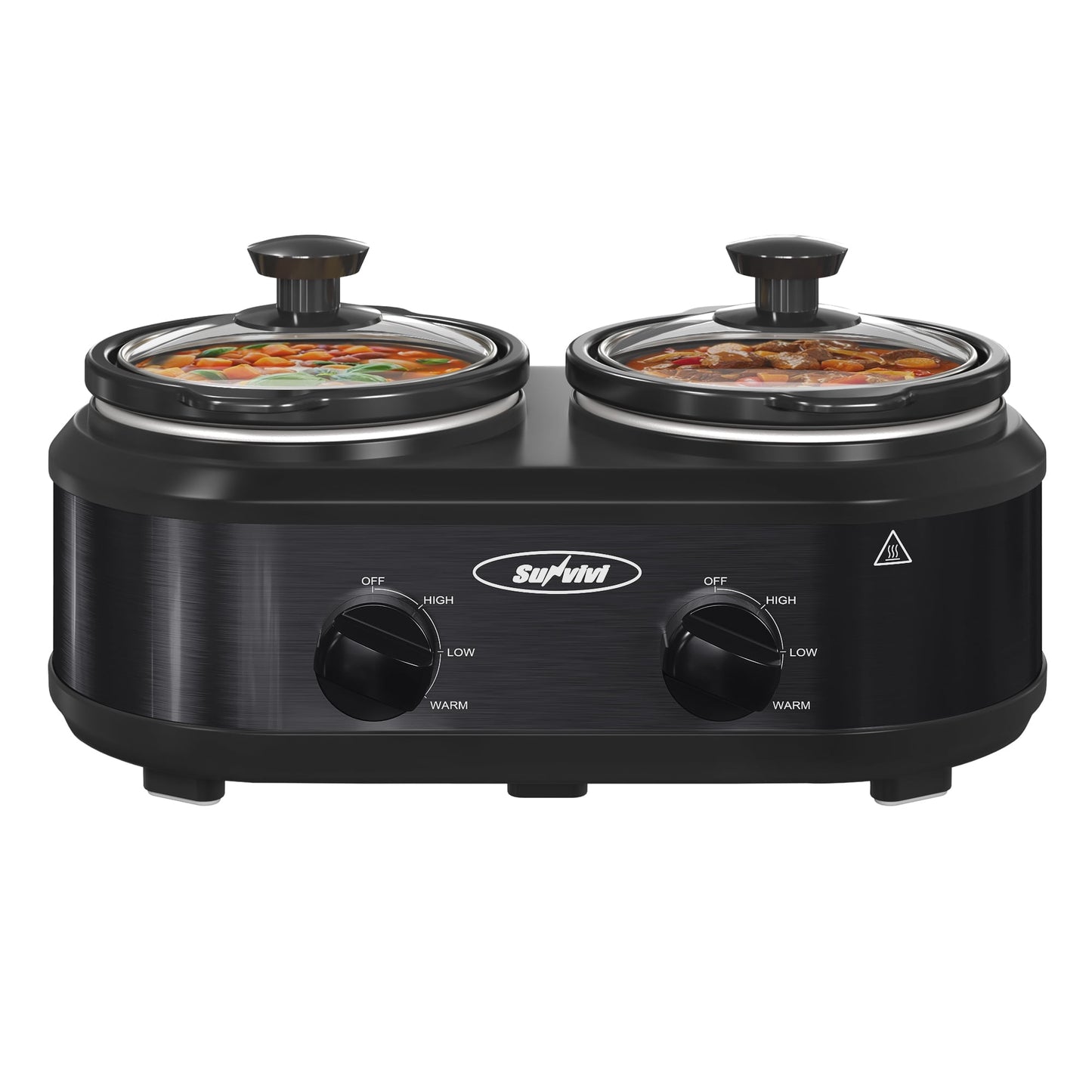SUNVIVI Small Double Slow Cooker, 2 Pot 1.25 Quart Oval Crock Food Warmer Buffet Server, Stainless Steel