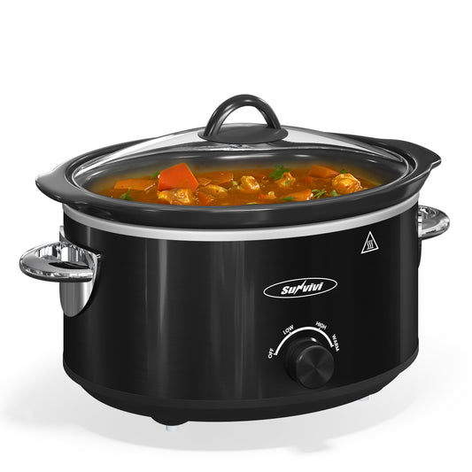 SUNVIVI Small Slow Cooker 4QT, Mini Food Warmer with 3 Heating Settings, Removable Ceramic Pot, Dishwasher Safe Glass Lid, Stainless Steel