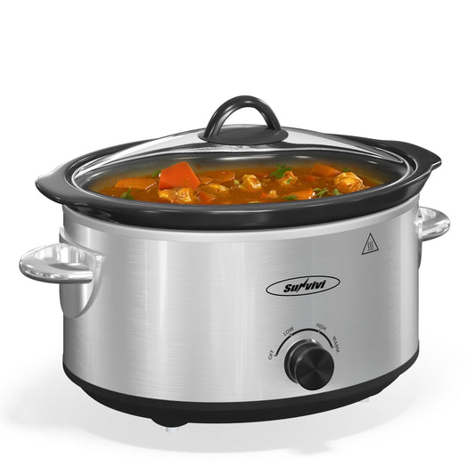SUNVIVI Small Slow Cooker 4QT, Mini Food Warmer with 3 Heating Settings, Removable Ceramic Pots, Dishwasher Safe Glass Lid, Stainless Steel