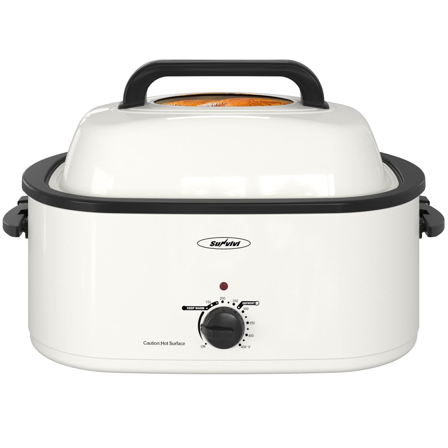 Sunvivi 22 Quart Electric Turkey Roaster Oven with Visible Glass Lid,Removable Pan & Rack, Stainless Steel,White