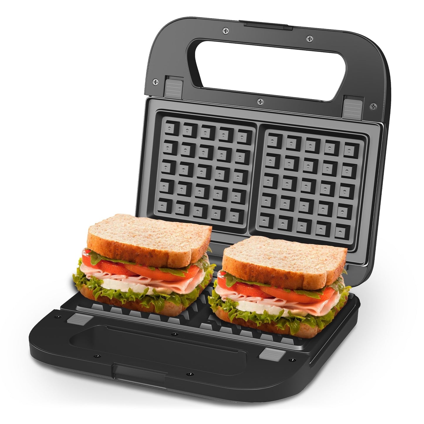 Sunvivi 3 in1 Electric Sandwich Maker, Panini Press Grill and Waffle Iron Set, Grill and Sandwich Press with Removable Non-Stick Plates, Indicator Lights & Cool Touch Handle, 750W, Black